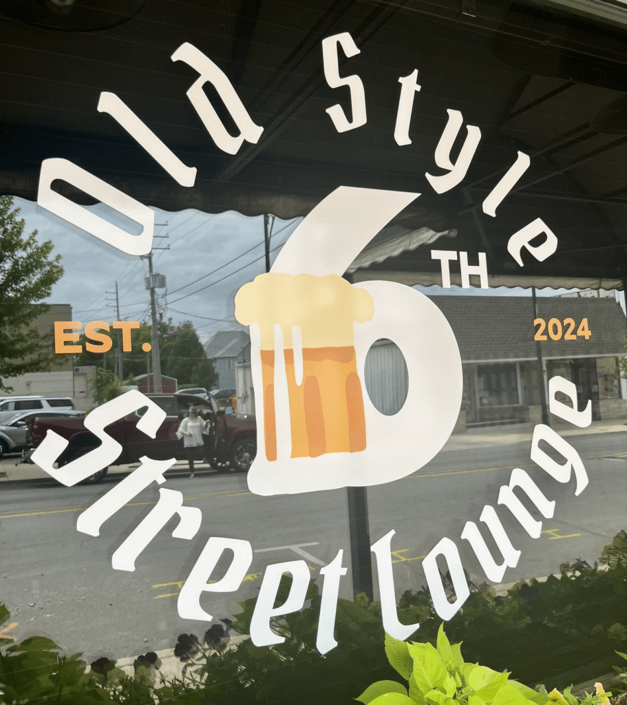 Old Style Decal on Window Outside